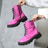 Patent Leather Platform Motorcycle Boots