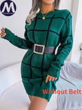 Plaid Knitted Slim Fit Dress
