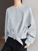 Stylish Grey Belt Waist Sweatshirt