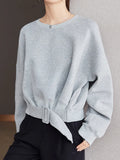 Stylish Grey Belt Waist Sweatshirt
