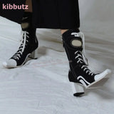 Square Toe Canvas Lace-Up  Boots
