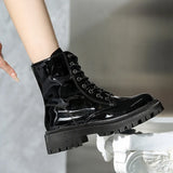 Patent Leather Platform Motorcycle Boots