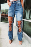 Diamond Rhinstone Ripped Jeans