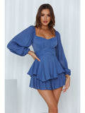 Ruffled Sleeve Back Tie Romper Shorts