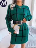 Plaid Knitted Slim Fit Dress