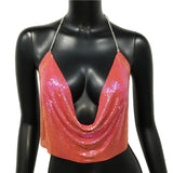 V Neck Rhinestone Backless Tank Top