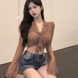Long Sleeve Tied Cropped Top