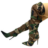 Buckle Pocket Camou Knee High Boots