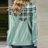 Plaid Knit Drawstring Sweater Hoodie