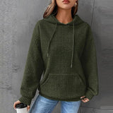 Drawstring Waffle Sweater Hoodie