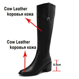 Leather Thick High Heel Knee High Boots