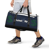Navy Blue And White Duffle Bag