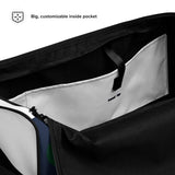 Navy Blue And White Duffle Bag