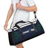 Navy Blue And White Duffle Bag