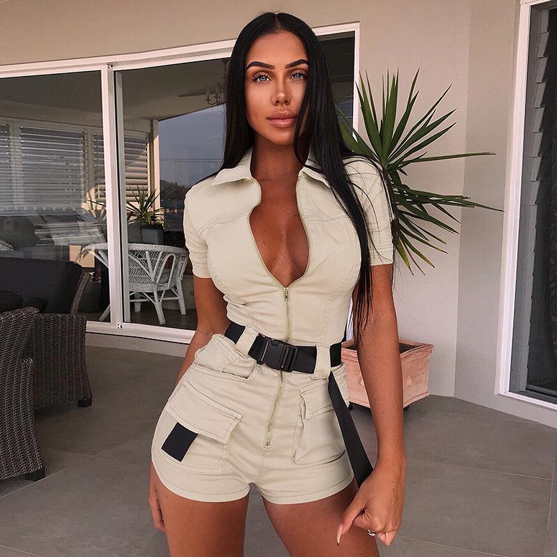 khaki short sleeve romper shorts - For you and all