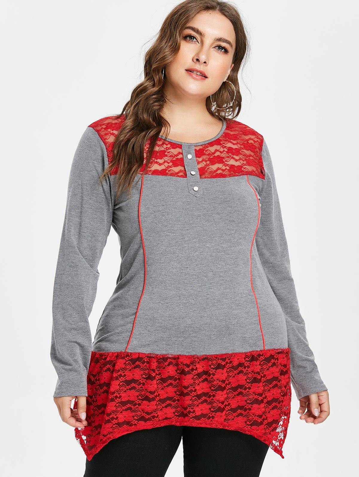 plus size buttoned floral lace top - For you and all