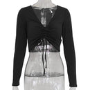 v neck ruched lace up top - For you and all