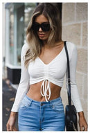 v neck ruched lace up top - For you and all
