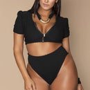 plus size short sleeve zipper bikini - For you and all