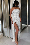 strapless shiny slit dress - For you and all
