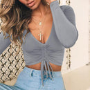 v neck ruched lace up top - For you and all