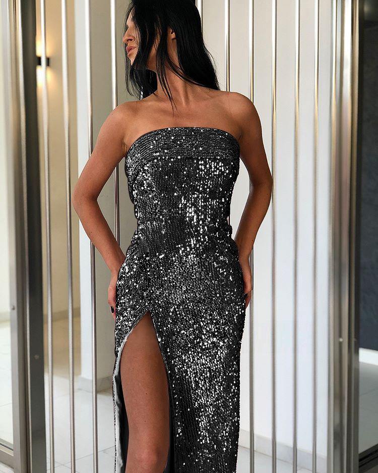 strapless shiny slit dress - For you and all