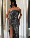 strapless shiny slit dress - For you and all