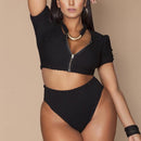 plus size short sleeve zipper bikini - For you and all