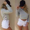 slit lacing crop sweatshirt  top - For you and all