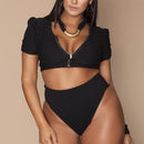 plus size short sleeve zipper bikini - For you and all