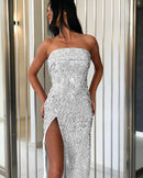 strapless shiny slit dress - For you and all