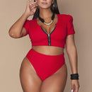 plus size short sleeve zipper bikini - For you and all