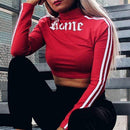 letter printed turtleneck crop top - For you and all