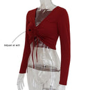 v neck ruched lace up top - For you and all