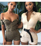 khaki short sleeve romper shorts - For you and all