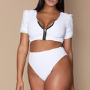 plus size short sleeve zipper bikini - For you and all