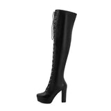 Platform Square Cross Tied Knee High Boots