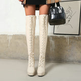 Platform Square Cross Tied Knee High Boots