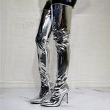 Zip Up Shiny Knee High Boots