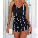 Black Elegant Beach Stripe Romper Shorts