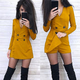 Long Sleeve Double-breasted Romper Shorts