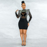 Long Sleeve Crystal Mesh Dress