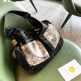 Golden Color Leather Big Pocket Handbag