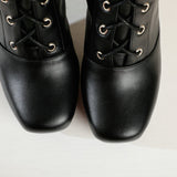 Platform Square Cross Tied Knee High Boots