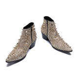Genuine Leather Gold Rivet Ankle Boots