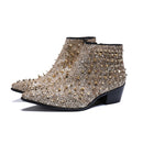 Genuine Leather Gold Rivet Ankle Boots
