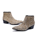 Genuine Leather Gold Rivet Ankle Boots