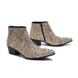 Genuine Leather Gold Rivet Ankle Boots