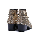 Genuine Leather Gold Rivet Ankle Boots