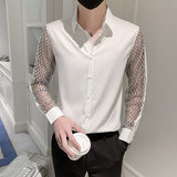 Hollow Lace Sleeve Dress Shirt
